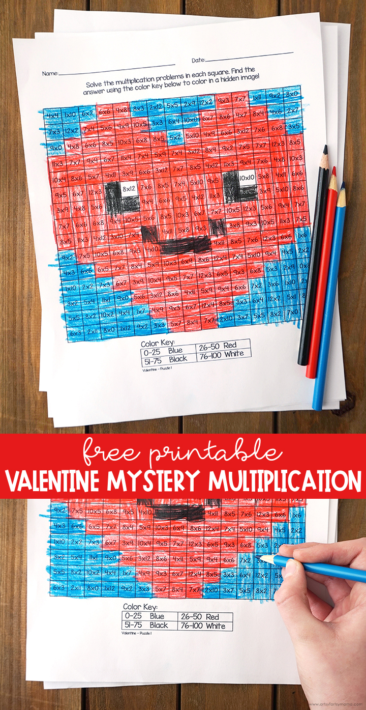Free printable valentine mystery multiplication worksheets artsy
