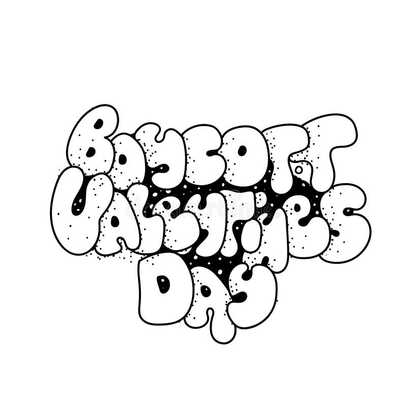 Boycott valentines day lettering cartoon letters doodles stock vector