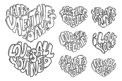 Coloring book for adult design for wedding invitations and valentines day lettering in heart quote about love stock illustration