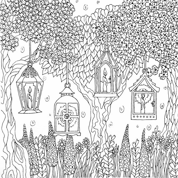 Coloring book page lanterns