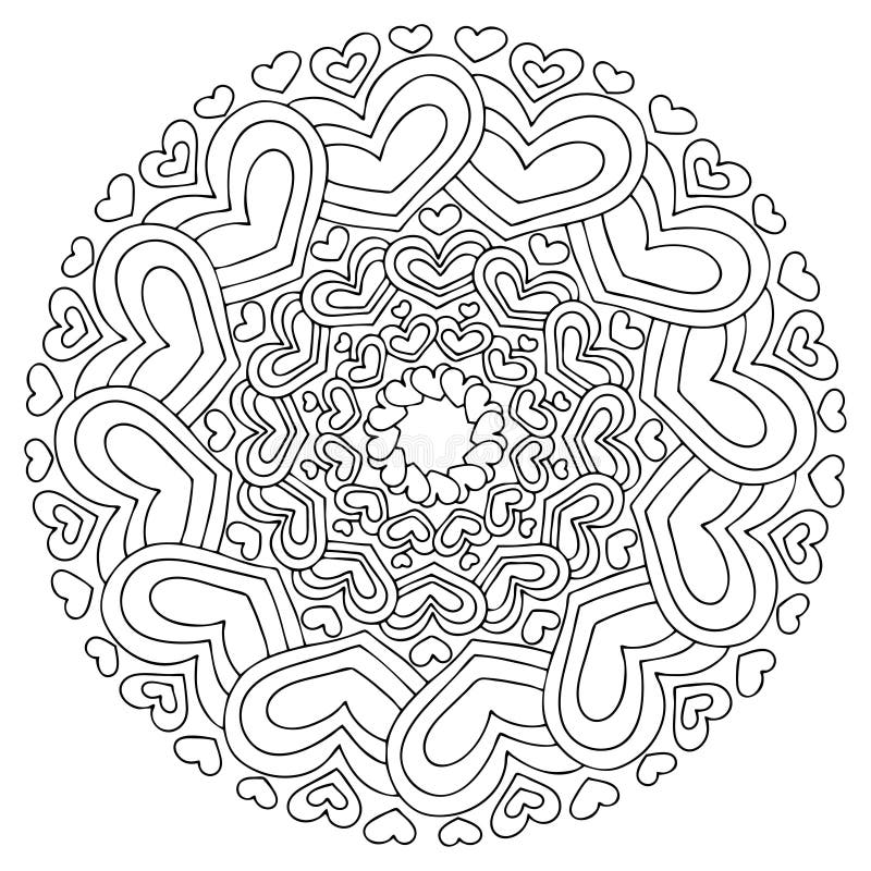 Happy valentine day hearts mandala coloring page for kids and adults vector stock vector