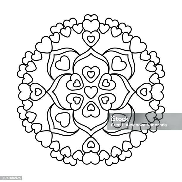 Mandala with hearts coloring book page valentines day stock illustration