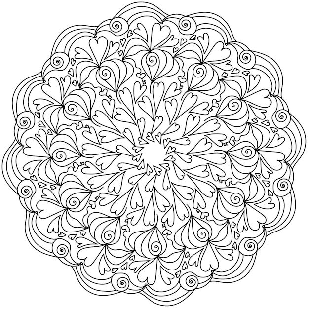 Premium vector mandala with ornate hearts and keys zen coloring page for valentines day