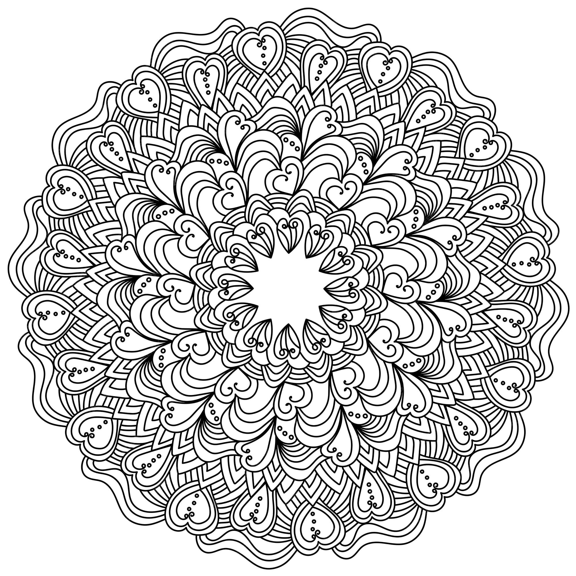 Premium vector ornate mandala with hearts for valentines day antistress coloring page in round frame