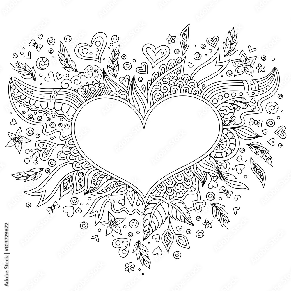 Coloring page flower heart st valentines day greeting card illustration