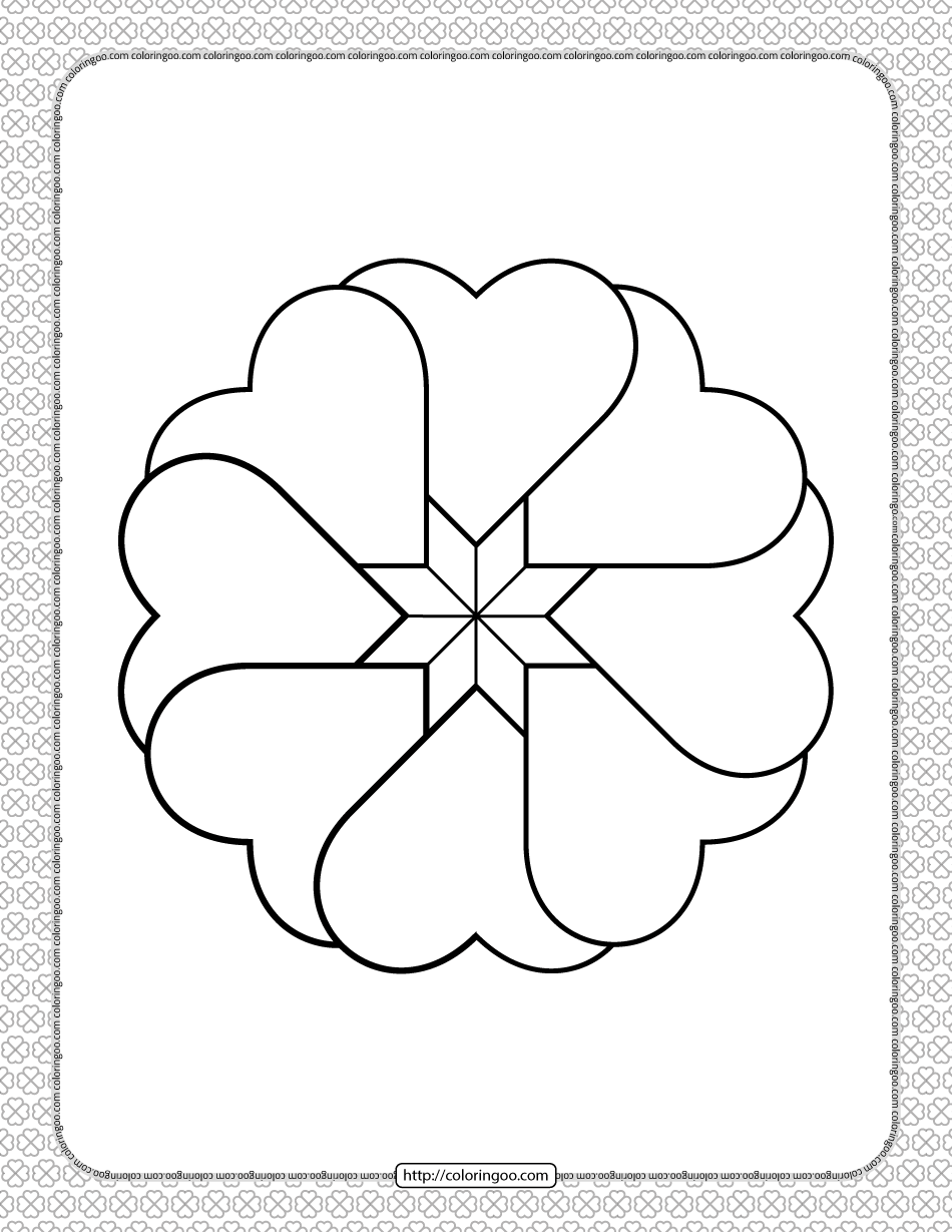 Valentines day hearts circle coloring page