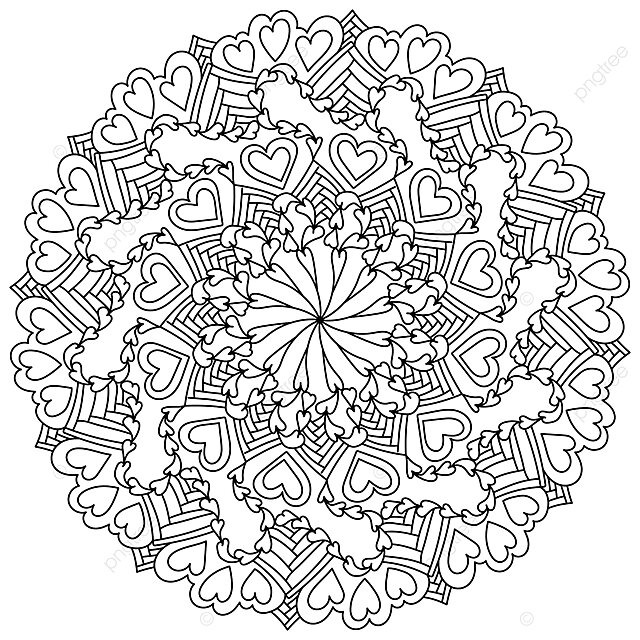 Valentines day coloring page intricate mandala with heart and ornate designs for meditation vector cat drawing heart drawing man drawing png and vector with transparent background for free download
