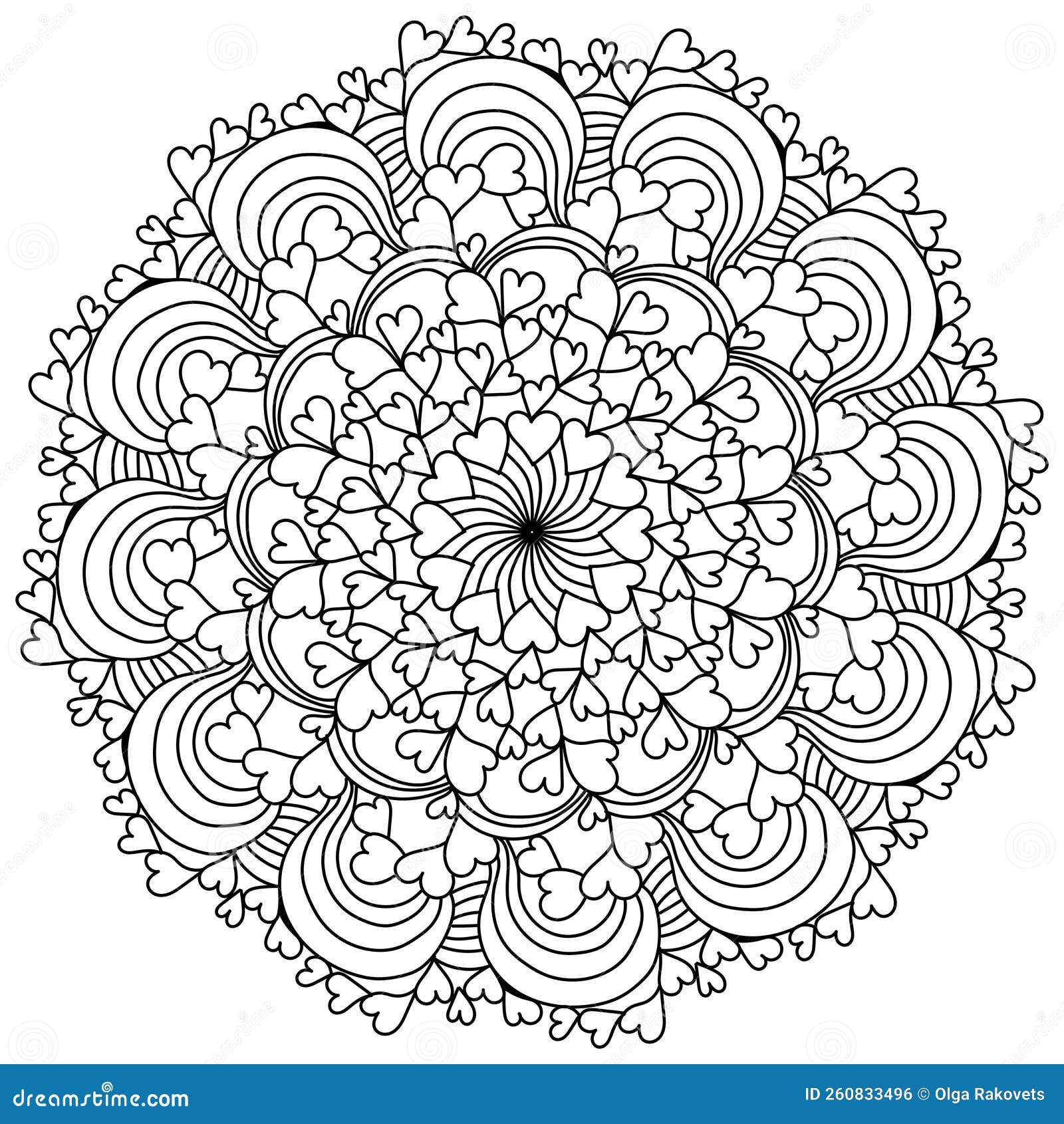 Outline mandala with hearts for valentine s day coloring page for holiday activity stock vector