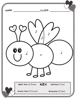 Valentines day music coloring sheets color by note valentines day