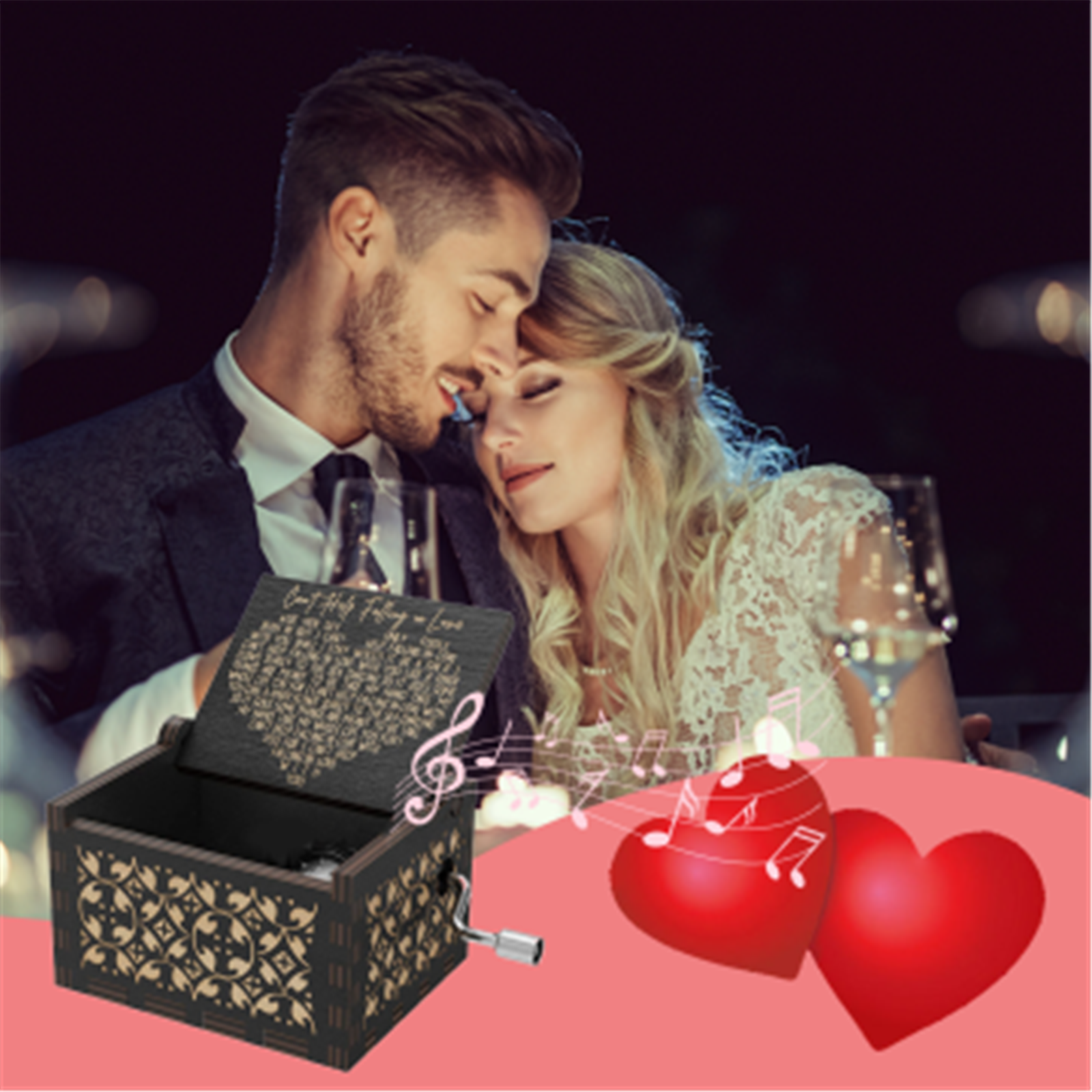 Valentine day muic box falling in love hand muic box hand crank wooden claical dek decoration ornament for women