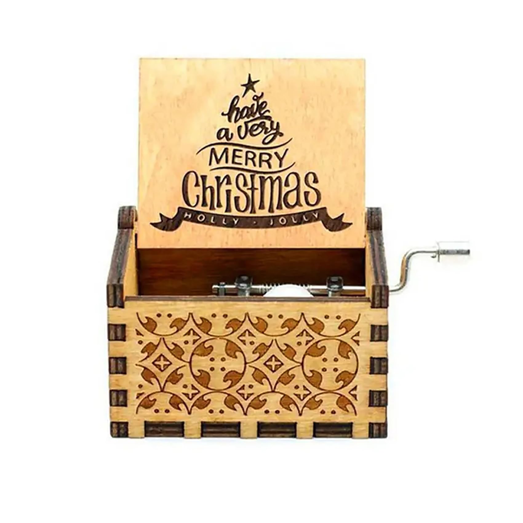 Journey studio christmas hand crank music box laser engraved merry christmas music box decorations gifts for new year christmas valentine picture color home kitchen