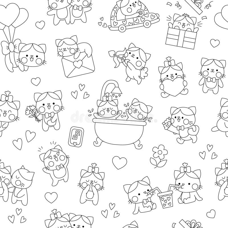 Cats kawaii coloring stock illustrations â cats kawaii coloring stock illustrations vectors clipart