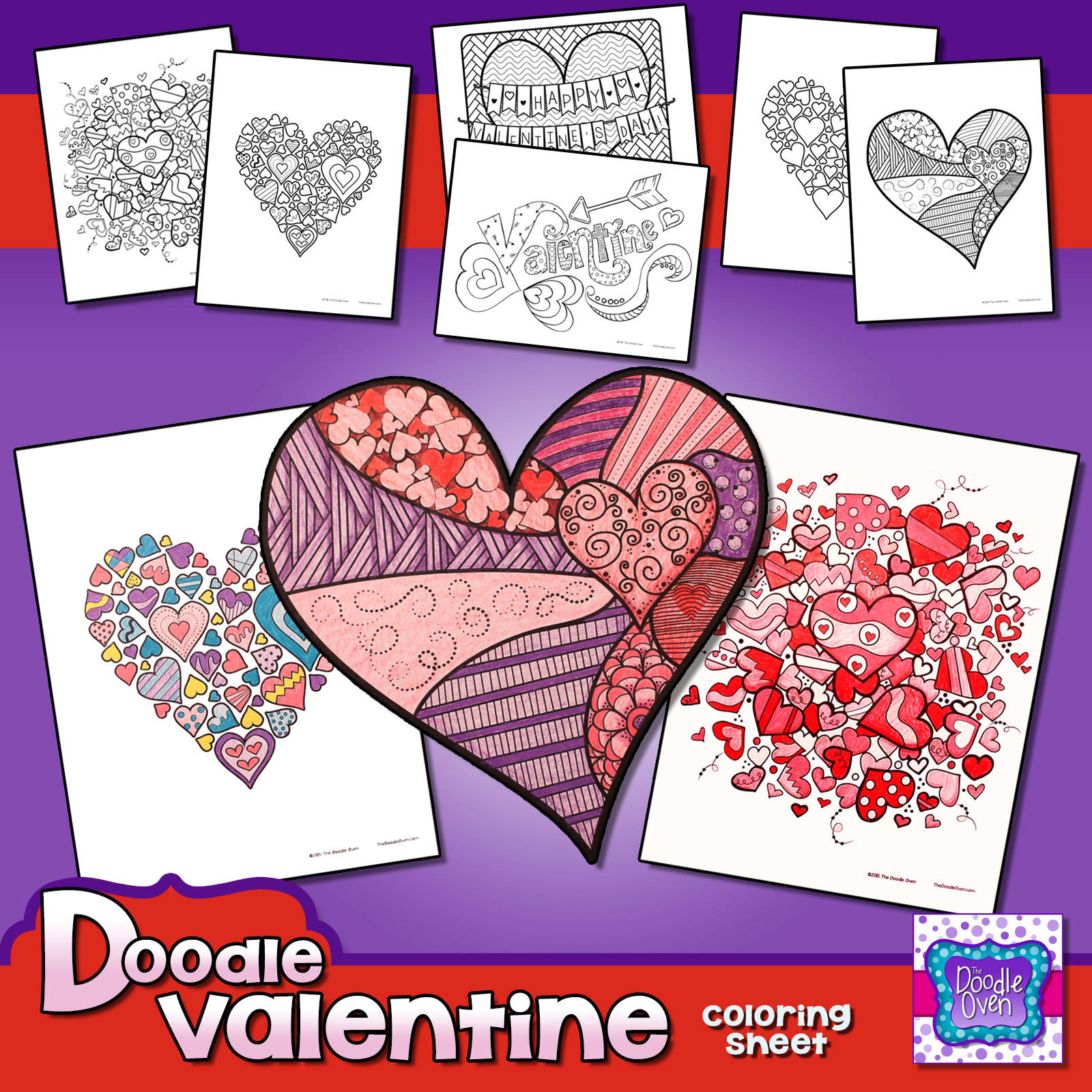 Valentines day doodle coloring pages instant digital download â heidi babin