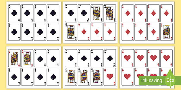 Printable playing cards elementary math games resources