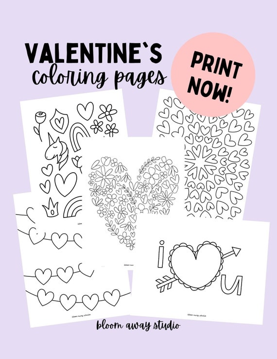 Valentines day printable coloring pages cute hearts and flowers kids adult coloring sheets