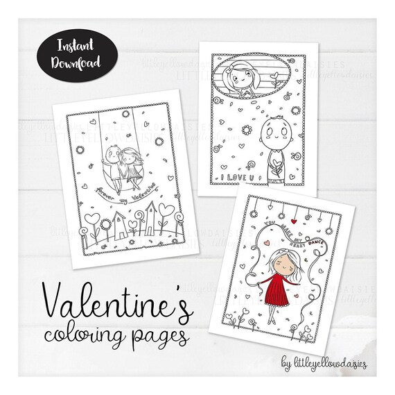 Valentines day coloring pages activities for kids valentines day card crafts games sheets to color printable pdf instant download