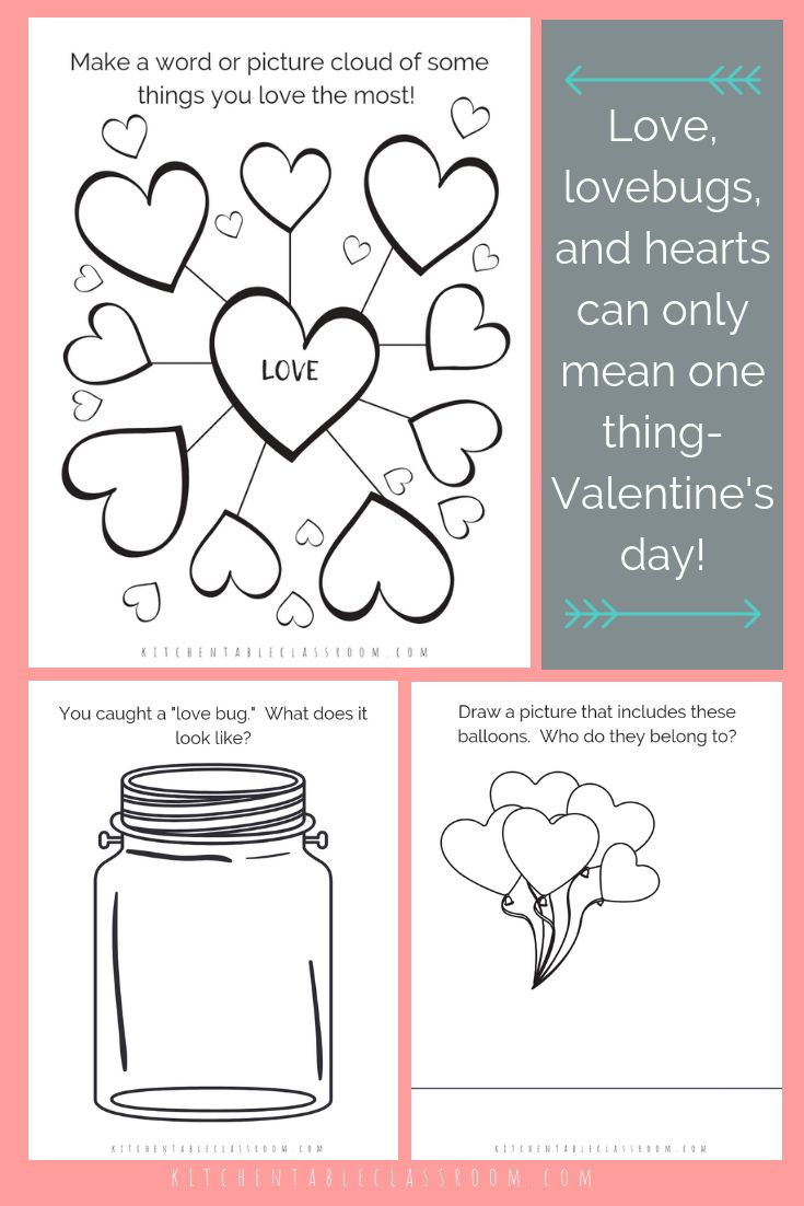 Valentines day coloring pages and sketchbook prompts