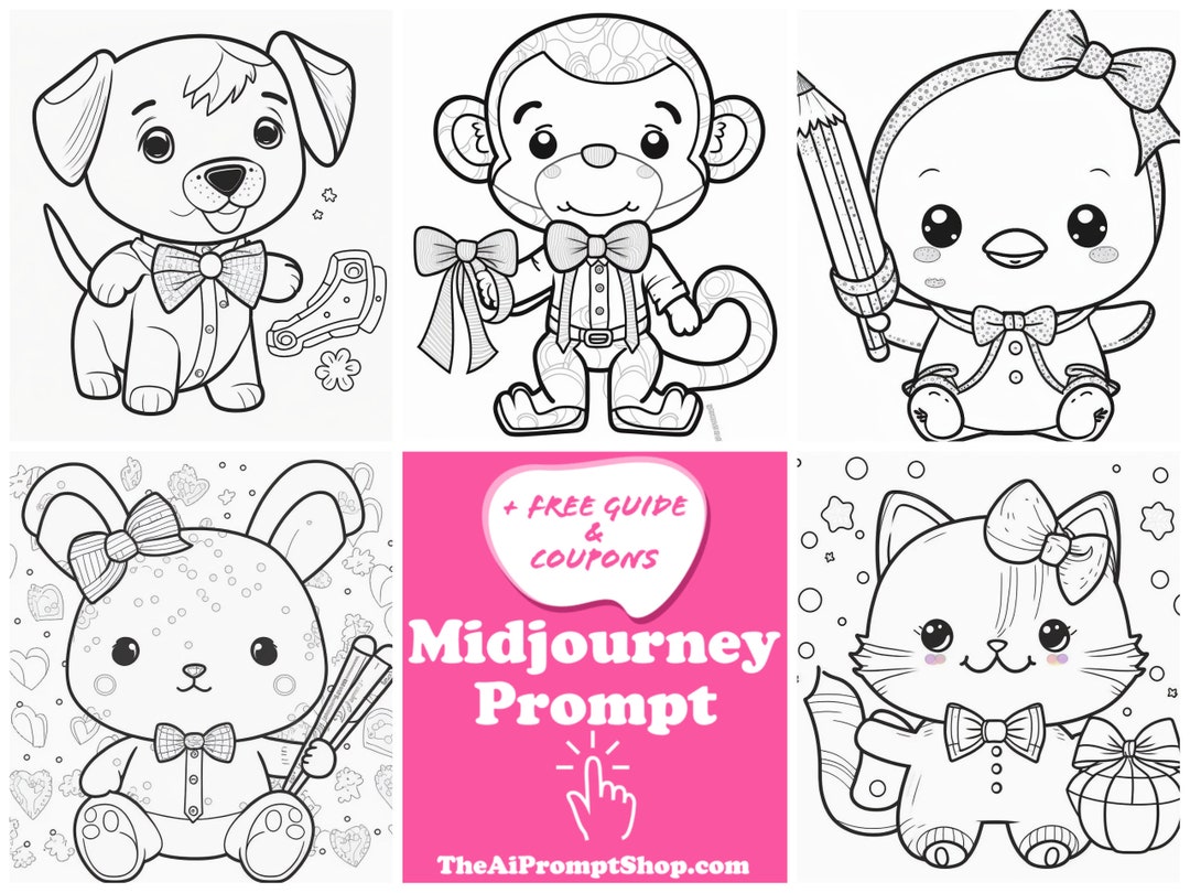 Ai midjourney prompts for simple animal coloring pages