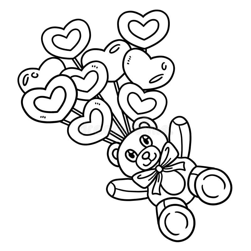 Teddy bear heart balloons isolated coloring page stock vector