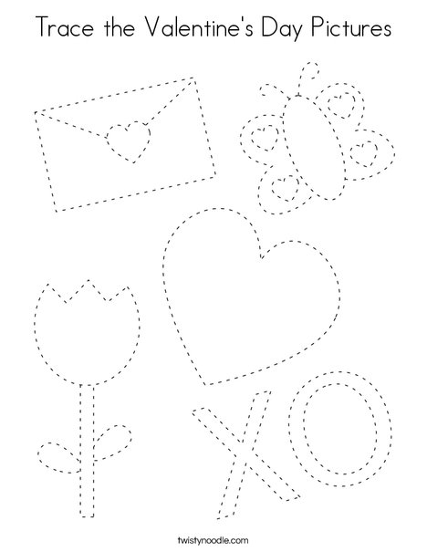 Trace the valentines day pictures coloring page