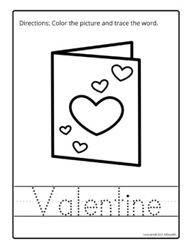 Valentines day word tracing pages