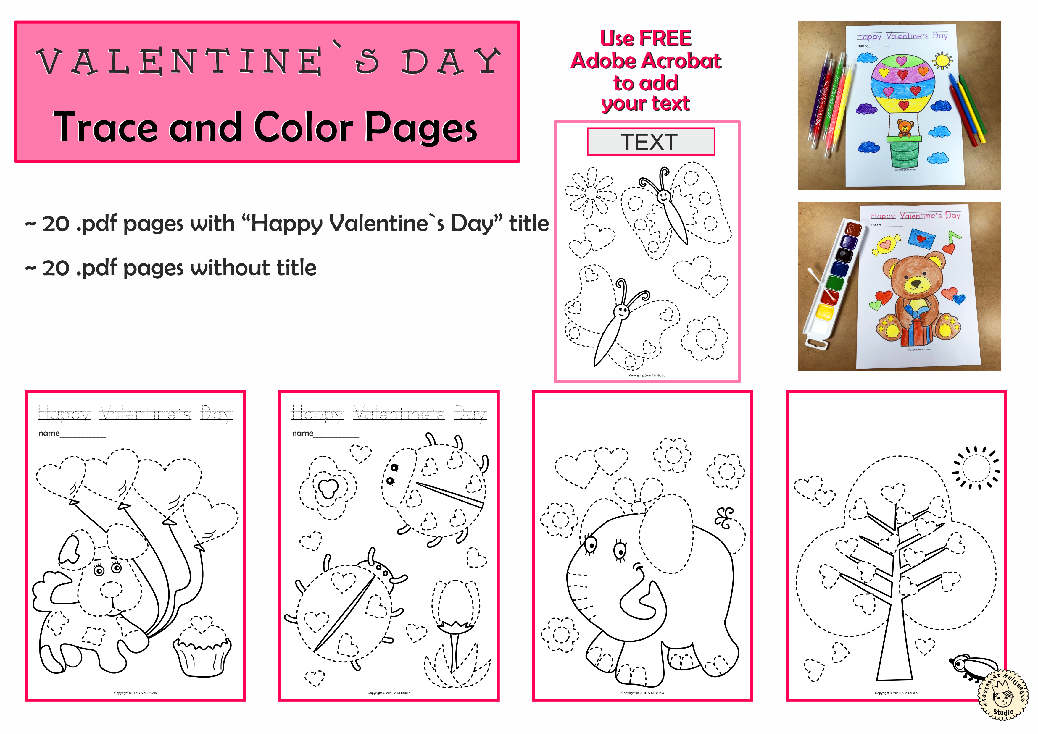 Valentines day tracing and coloring activities for preschoolers pre