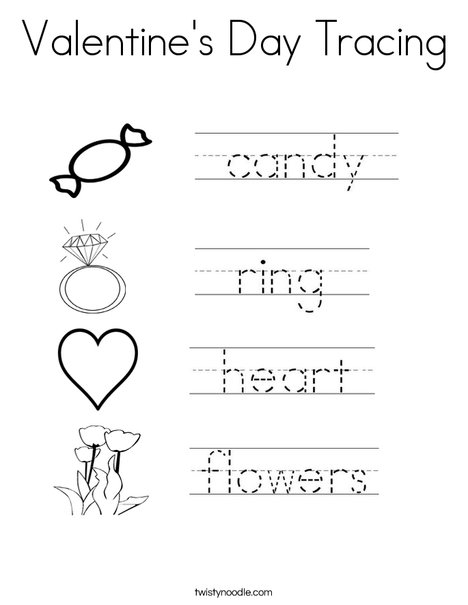 Valentines day tracing coloring page