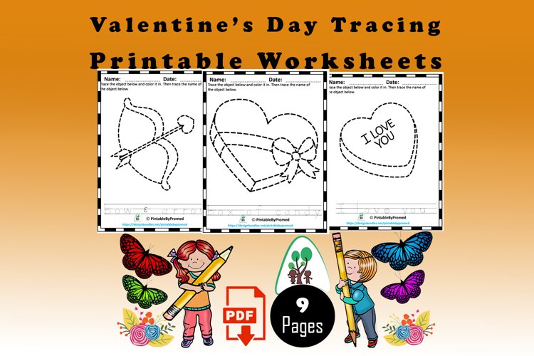 Valentines day tracing worksheets for preschoolers