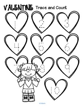 Valentines day trace and count printables free valentine worksheets valentines school preschool valentines