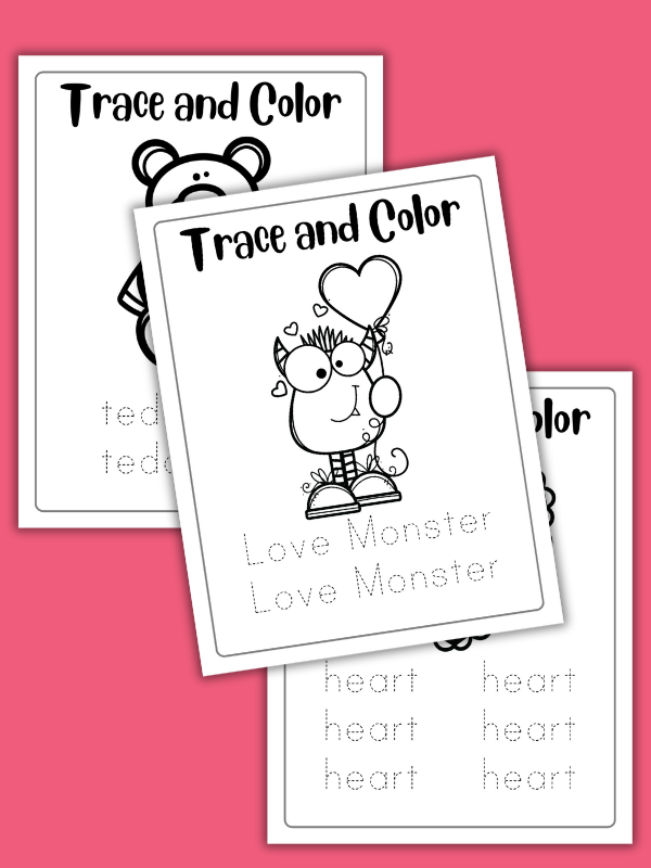 Valentines day word tracing worksheets