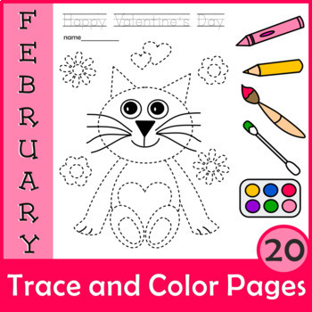Valentines day tracing and coloring activities for preschoolers pre