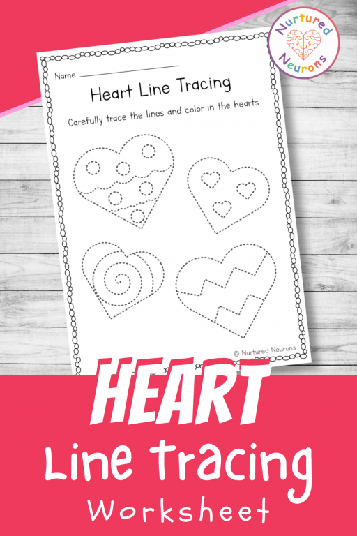 Valentines day heart tracing worksheet preschool printable