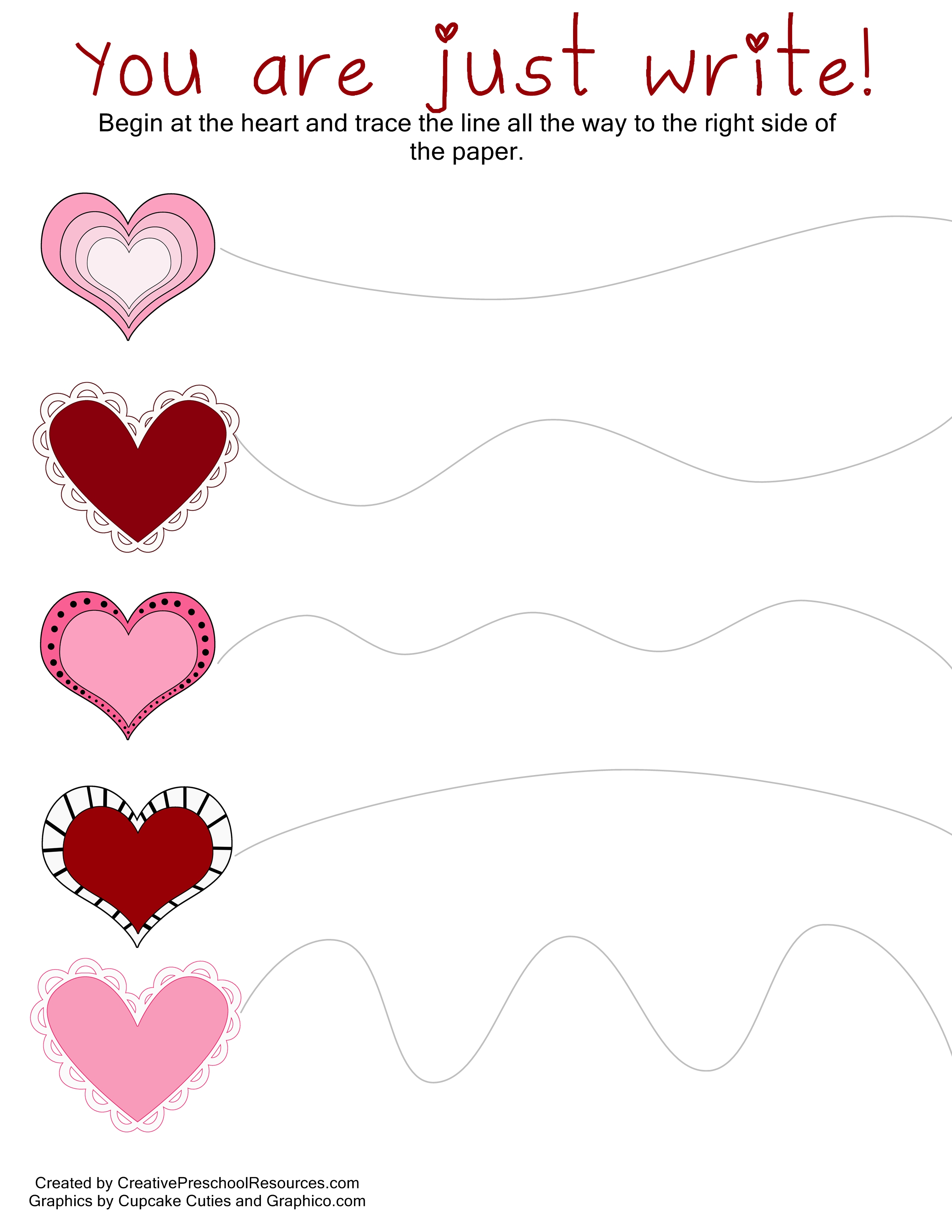 Valentine trace cut printables creative preschool resources