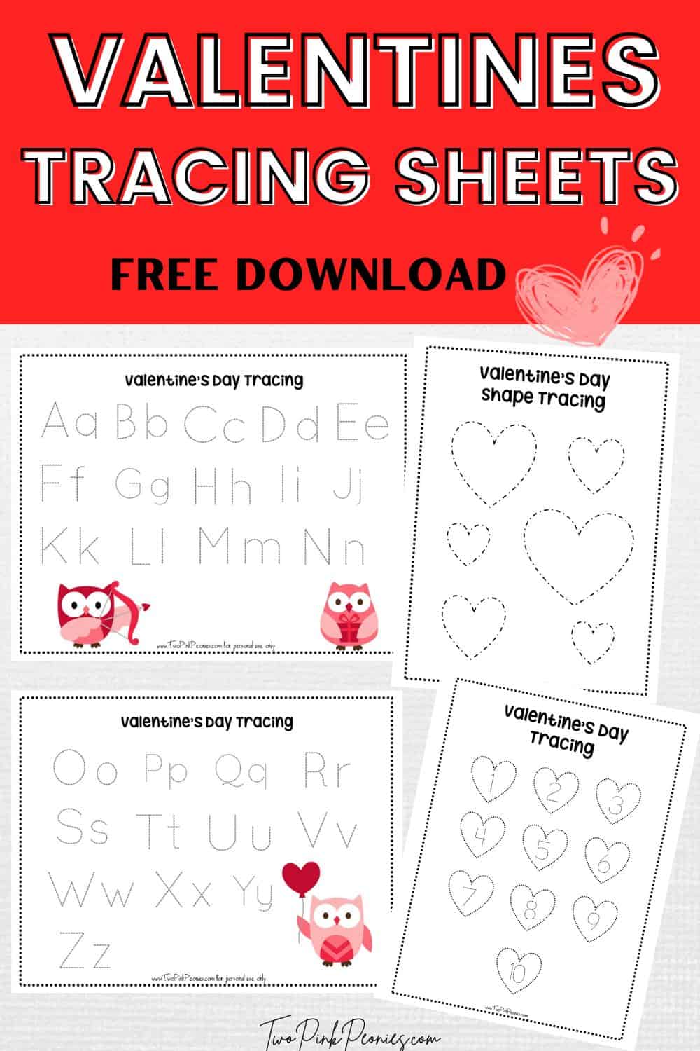 Valentines day tracing worksheets instant download