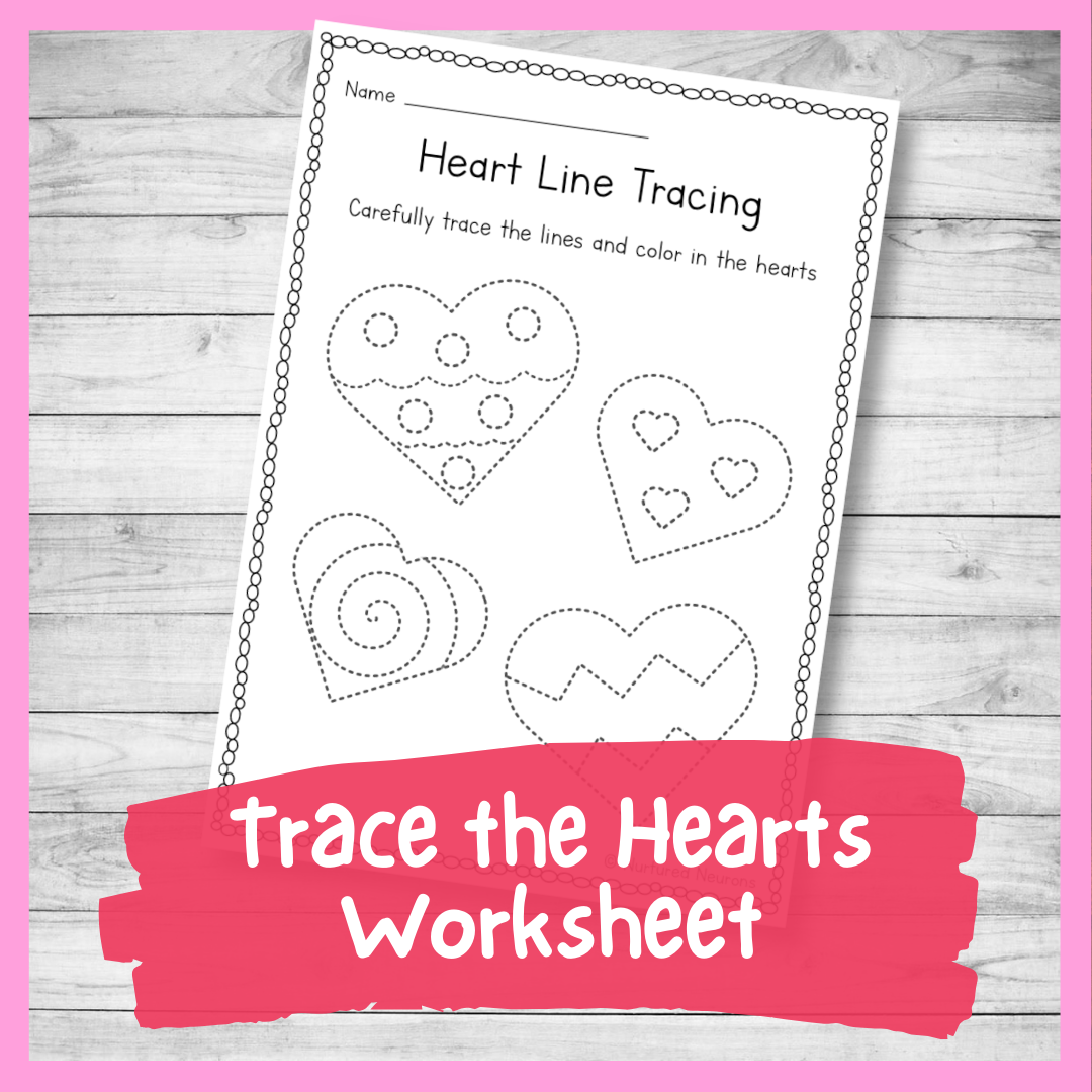 Valentines day heart tracing worksheet preschool printable
