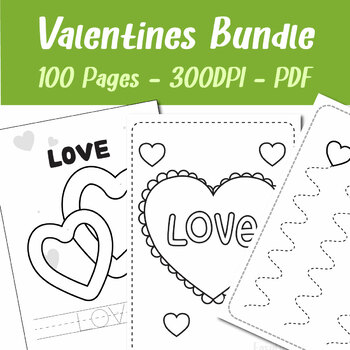 Valentines day holidaycoloring pages tracing cutting set preschool pages
