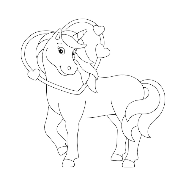 Premium vector loving unicorn coloring book page for kids valentines day