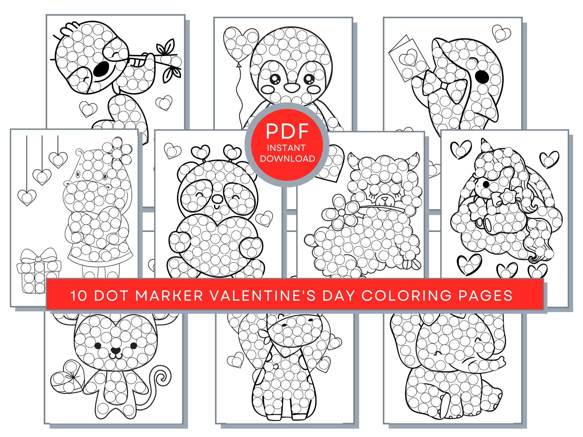 Valentines day dot marker coloring pages do a dot valentines painting valentines printable love coloring pages vday coloring vday print instant download