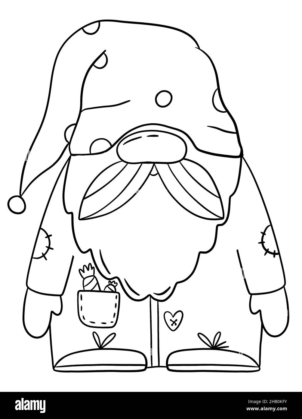 Cute cartoon valentine gnome coloring page hand drawn valentines day card with gnome stock photo