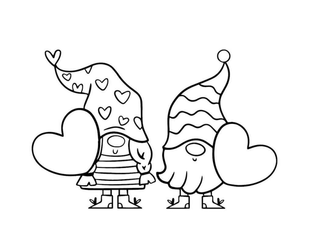 Valentine gnomes coloring pages