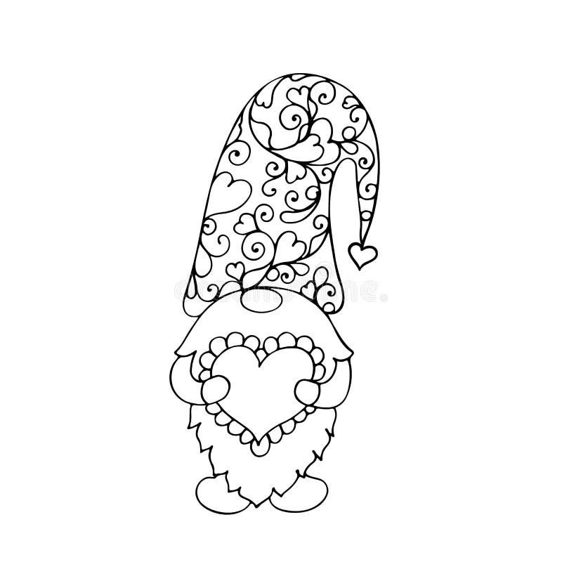 Valentine gnome with a heart vector hand drawn digital illustration for st valentines day stock vector