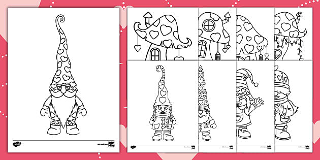 Gnome valentines coloring sheets art pages usa