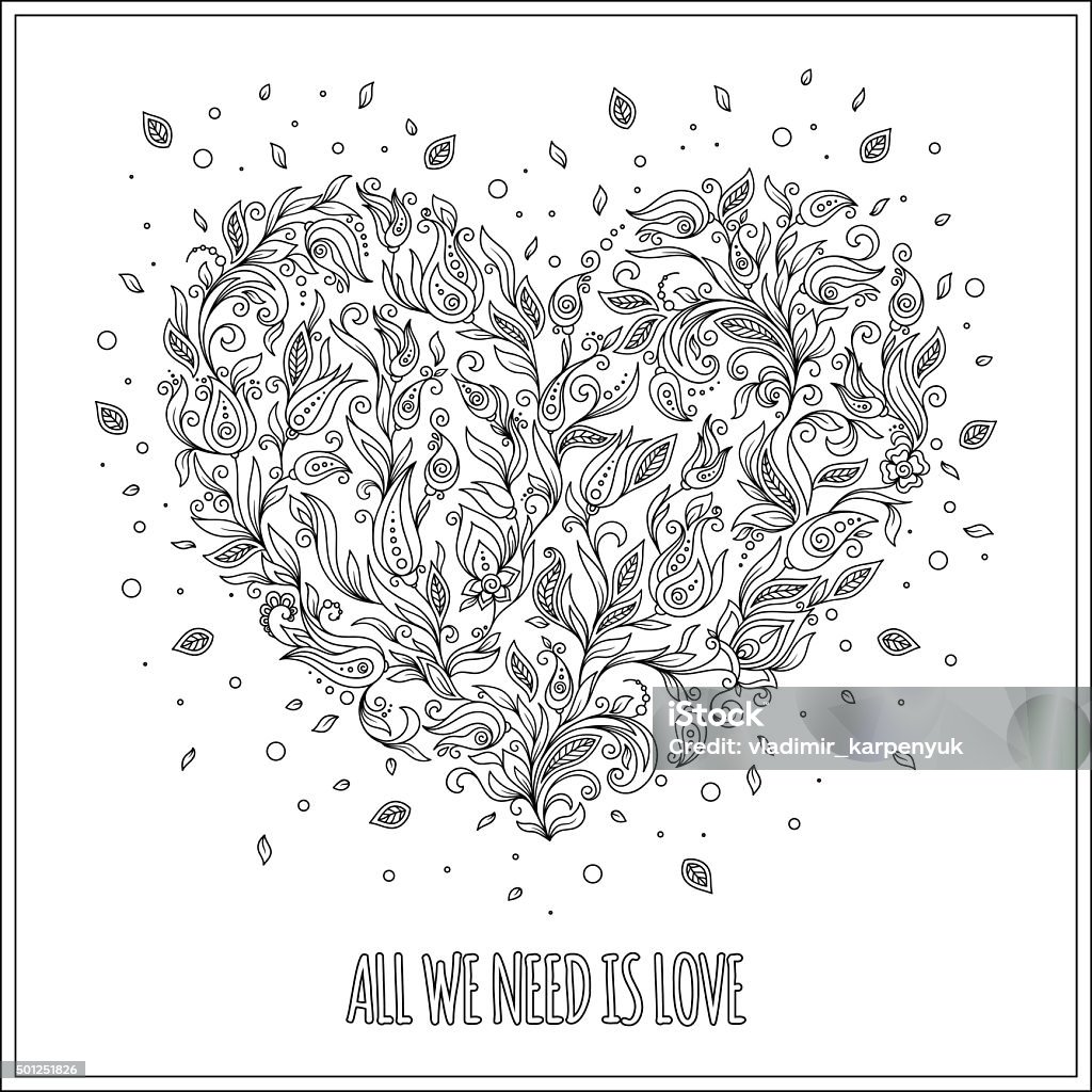 Coloring page flower heart st valentines day greeting card stock illustration