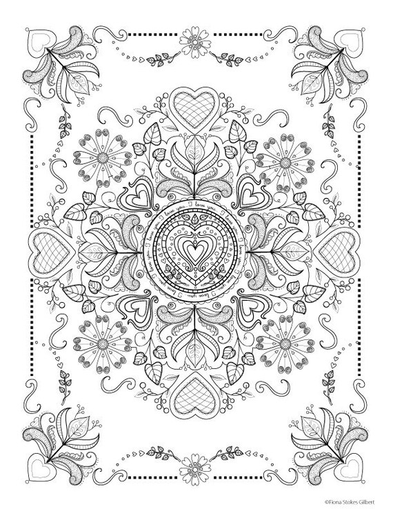 Adult coloring page valentine mandala to color downloadable print to color fun design to color for all ages x