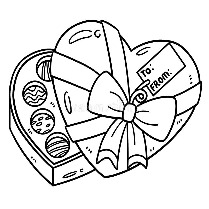 Heart chocolates box isolated coloring page stock vector