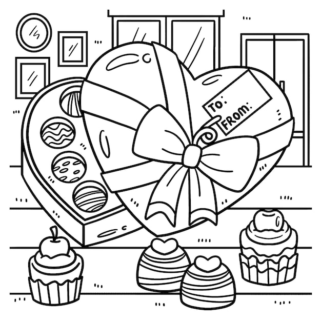 Premium vector heart chocolates box valentines day coloring