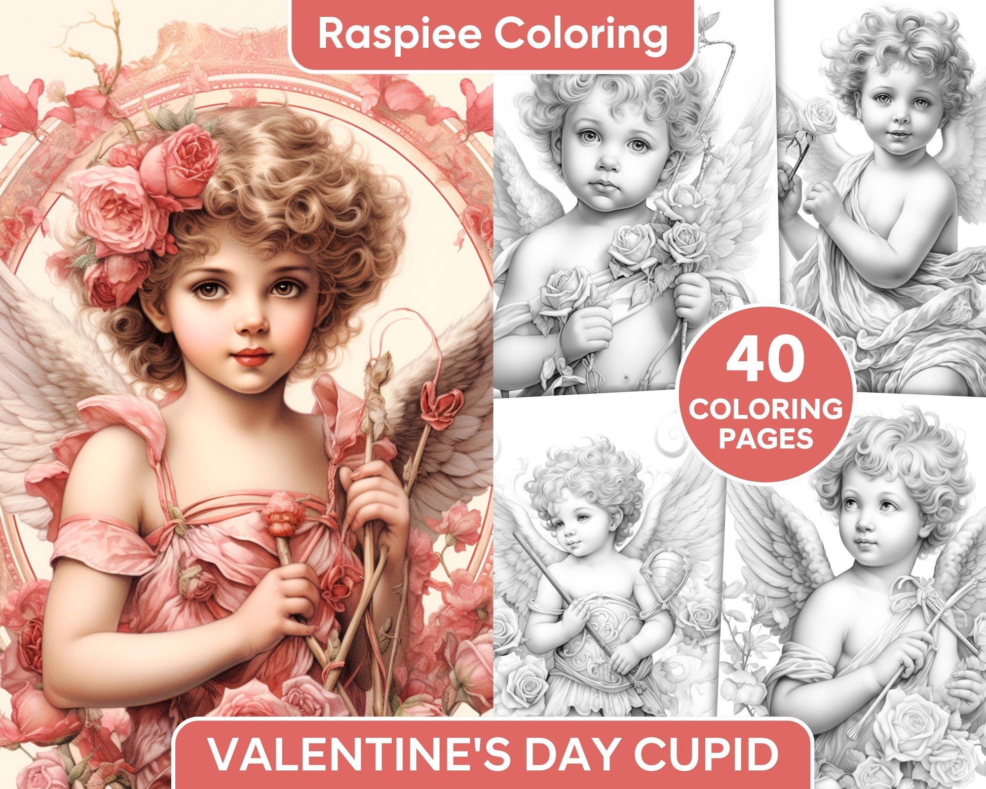 Valentines day cupid grayscale adult coloring pages printable pdf â coloring