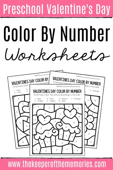 Color by number valentines day preschool worksheets
