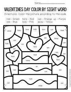 Color by sight word valentines day preschool worksheets