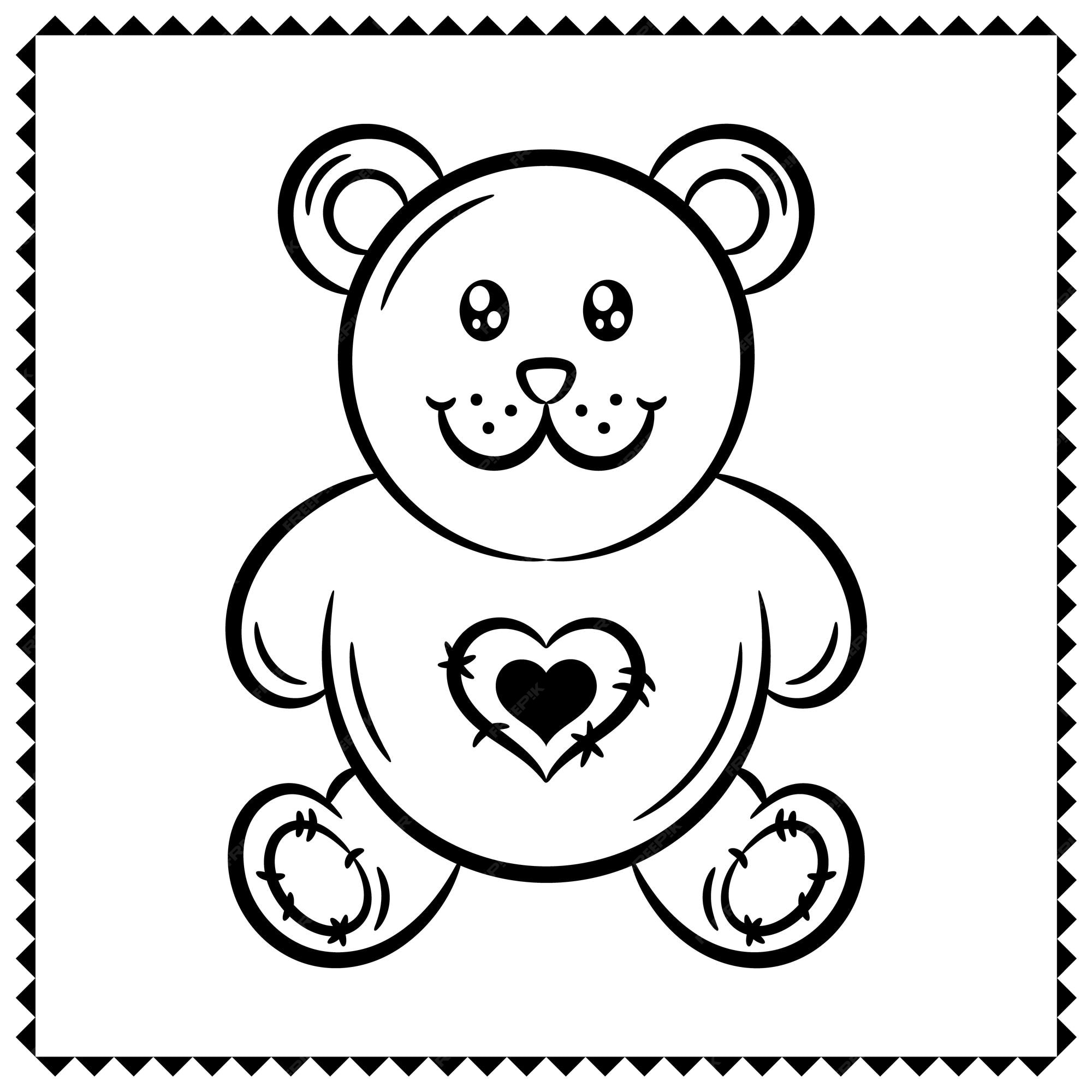 Premium vector valentine love teddy bear drawing sketch for coloring